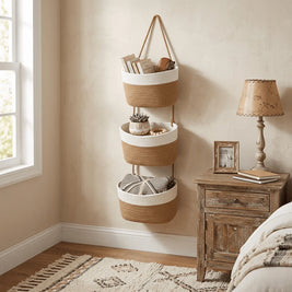3-Tier Hanging Rope Basket | Boho Wall Organizer for Bathroom, Nursery & Kitchen