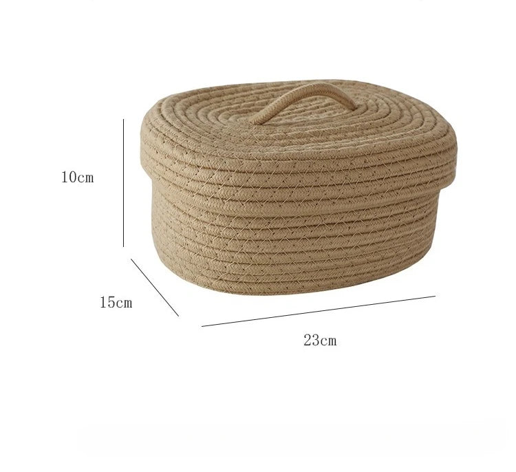 Handwoven Desktop Storage Basket with Lid — Multifunctional Organizer for Cosmetics & Sundries