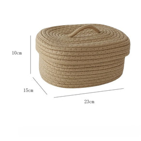 Handwoven Desktop Storage Basket with Lid — Multifunctional Organizer for Cosmetics & Sundries