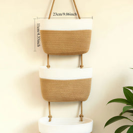 3-Tier Hanging Rope Basket | Boho Wall Organizer for Bathroom, Nursery & Kitchen